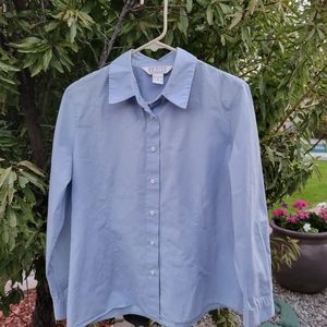 Petite Sophisticate Blue Button Up Blouse 100% Cotton Womens Size 12